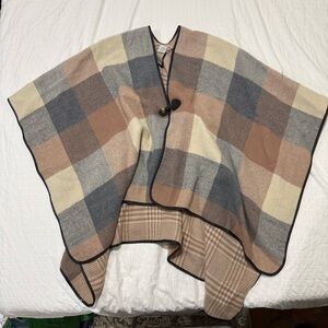 Liz Claiborne Plaid Cape/Poncho with Button Closure